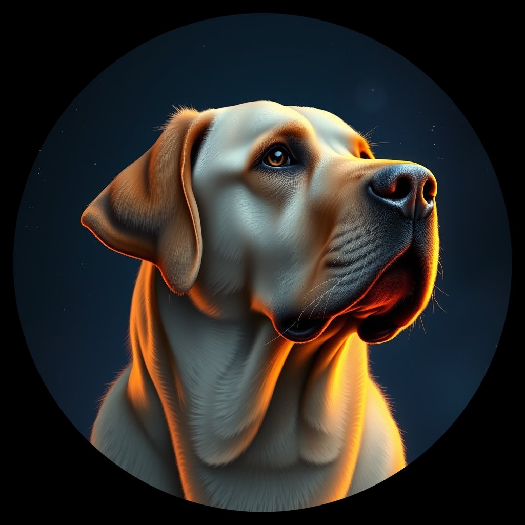 Cosmic medallion portrait of 879_380G_1579, a Labrador Retriever