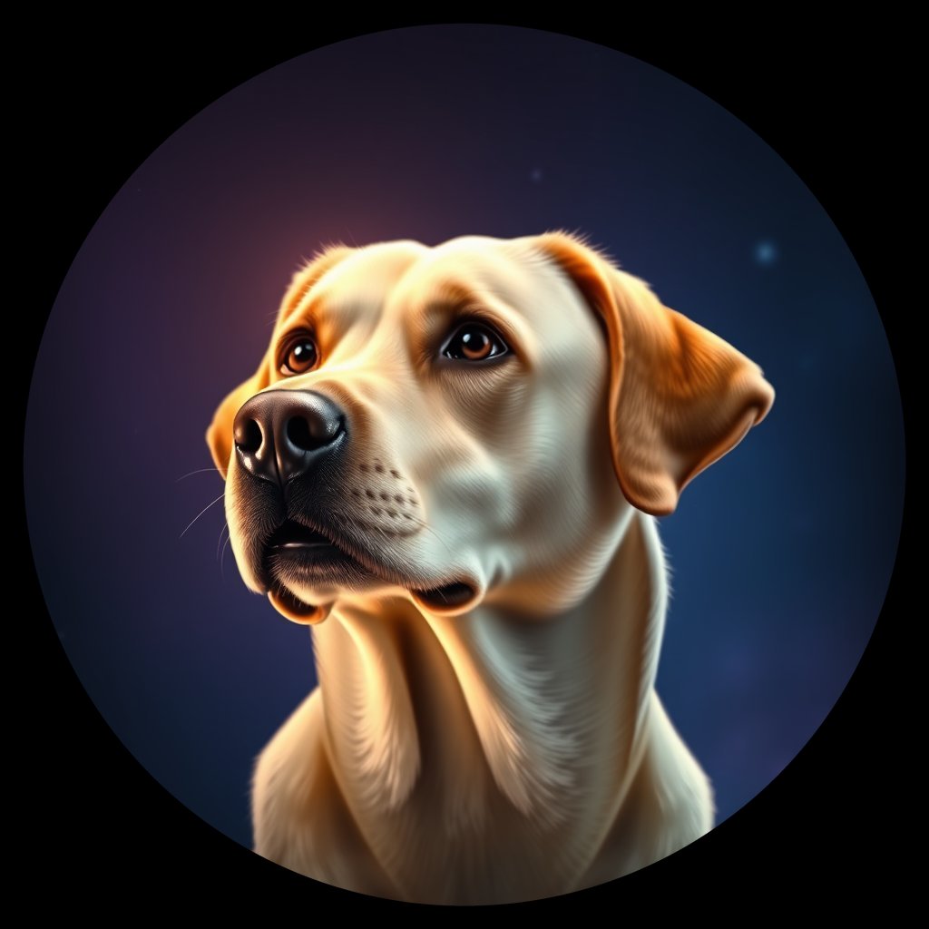 Cosmic medallion portrait of 87_G0380_0247, a Labrador Retriever