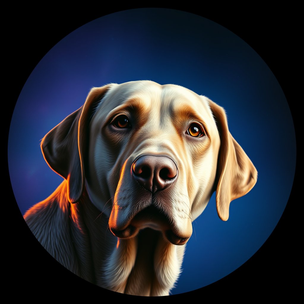 Cosmic medallion portrait of 880_380G_1589, a Labrador Retriever