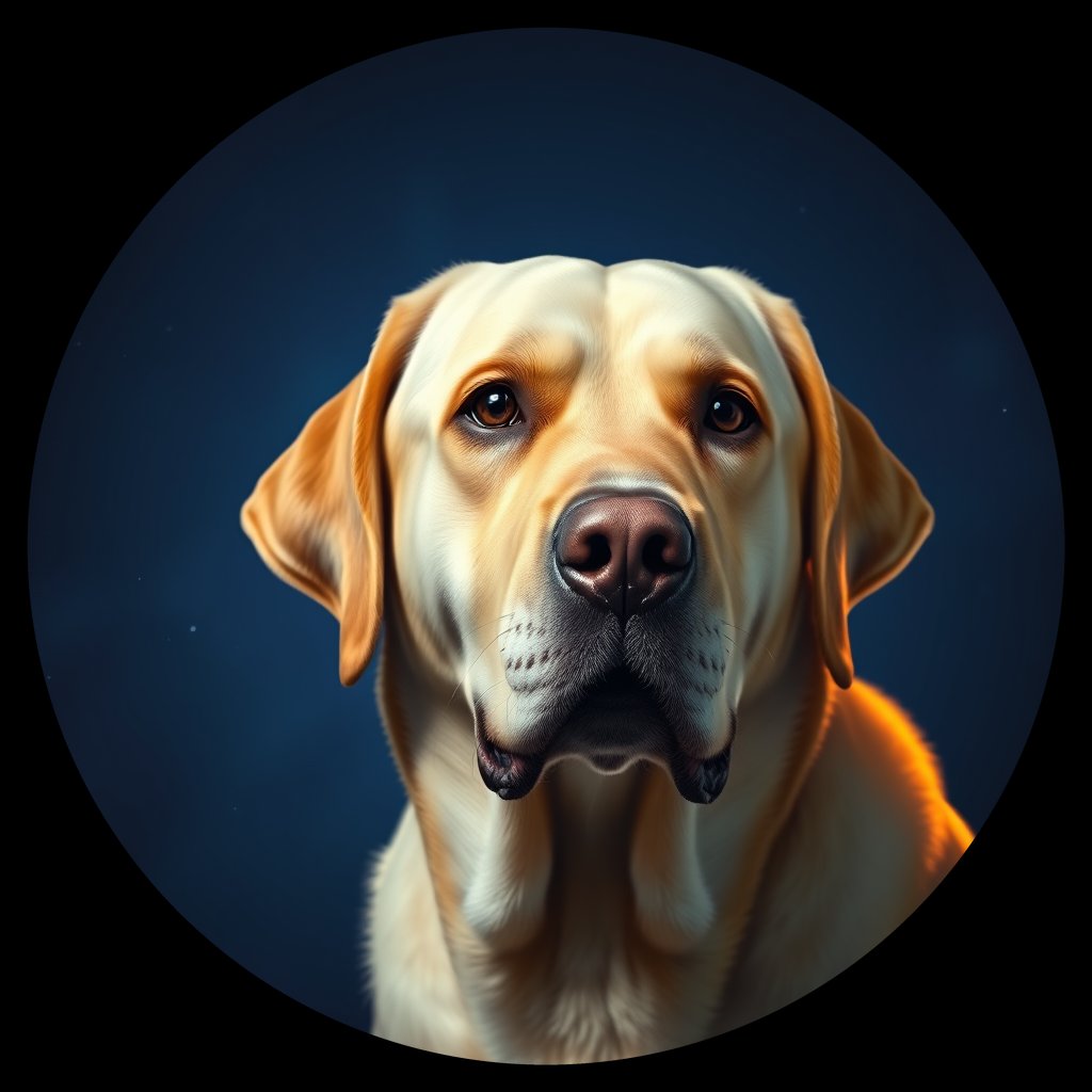 Cosmic medallion portrait of 882_380G_1620, a Labrador Retriever