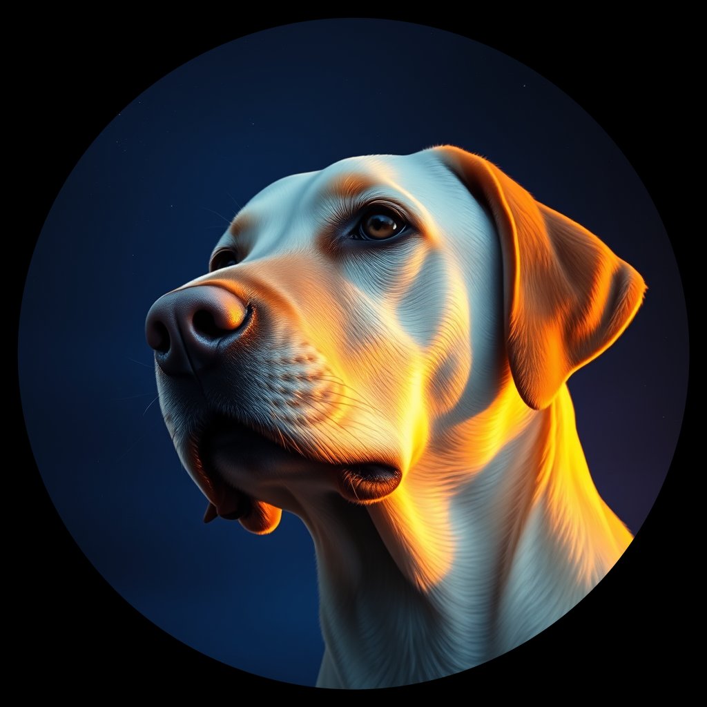 Cosmic medallion portrait of 889_380G_1558, a Labrador Retriever