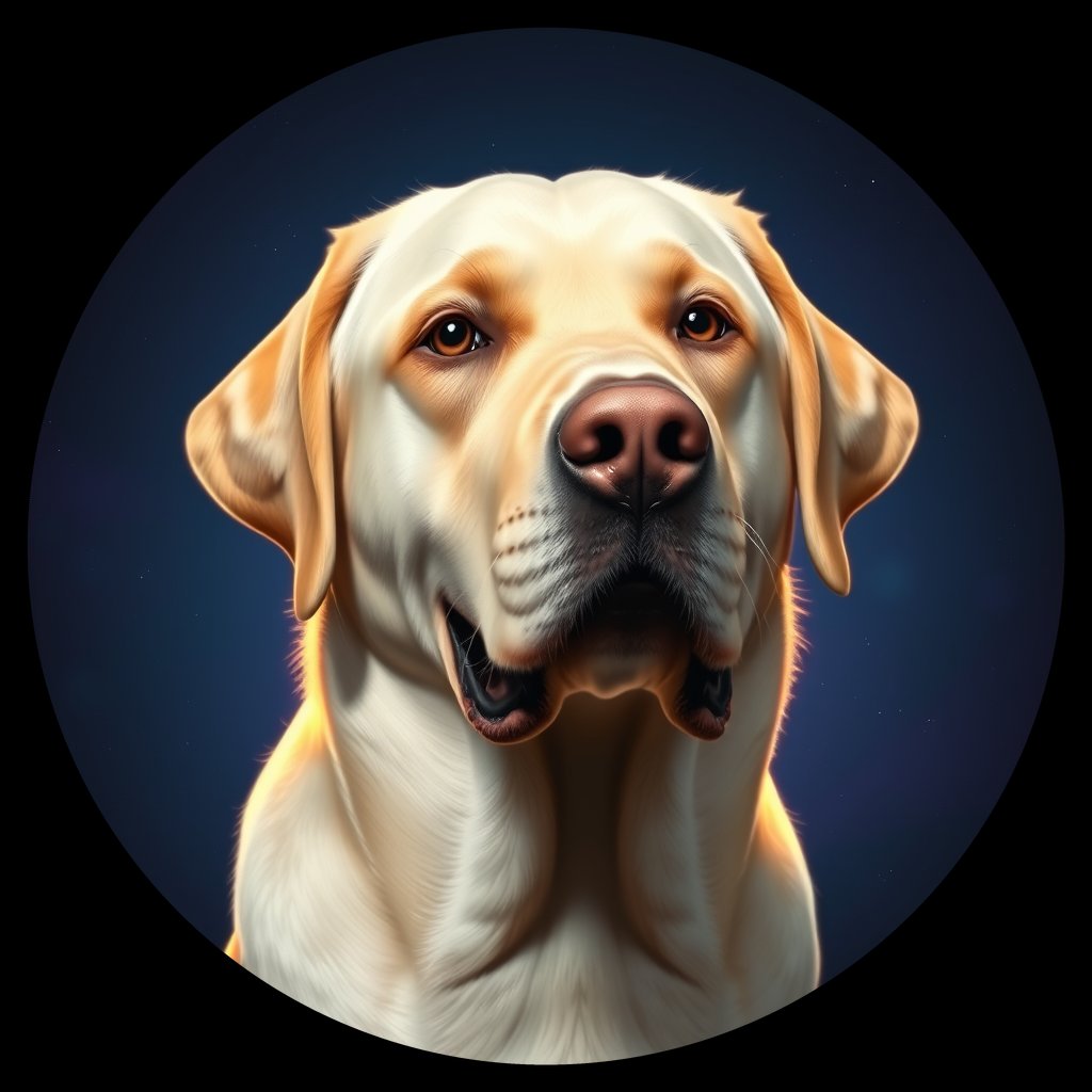 Cosmic medallion portrait of 88_G0380_0248, a Labrador Retriever