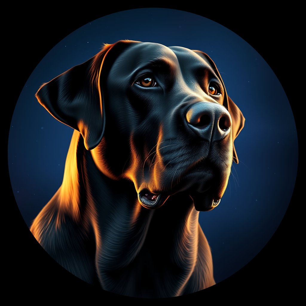 Cosmic medallion portrait of 893_380G_1608, a Labrador Retriever