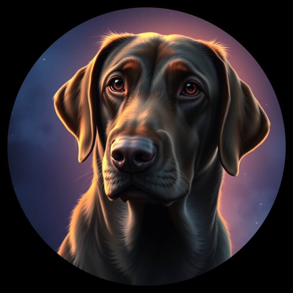 Cosmic medallion portrait of 894_380G_1621, a Labrador Retriever
