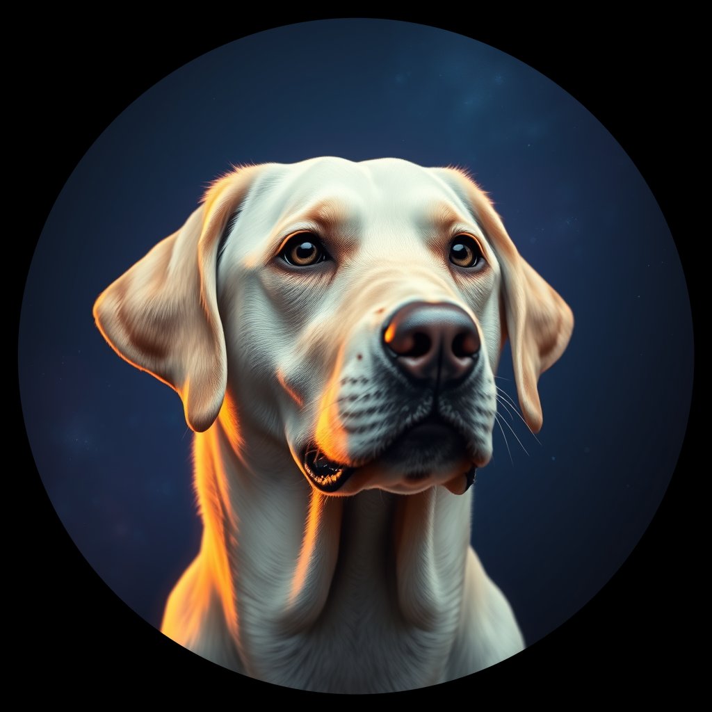 Cosmic medallion portrait of 901_380G_1559, a Labrador Retriever