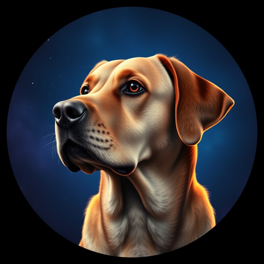 Cosmic medallion portrait of 904_380G_1599, a Labrador Retriever