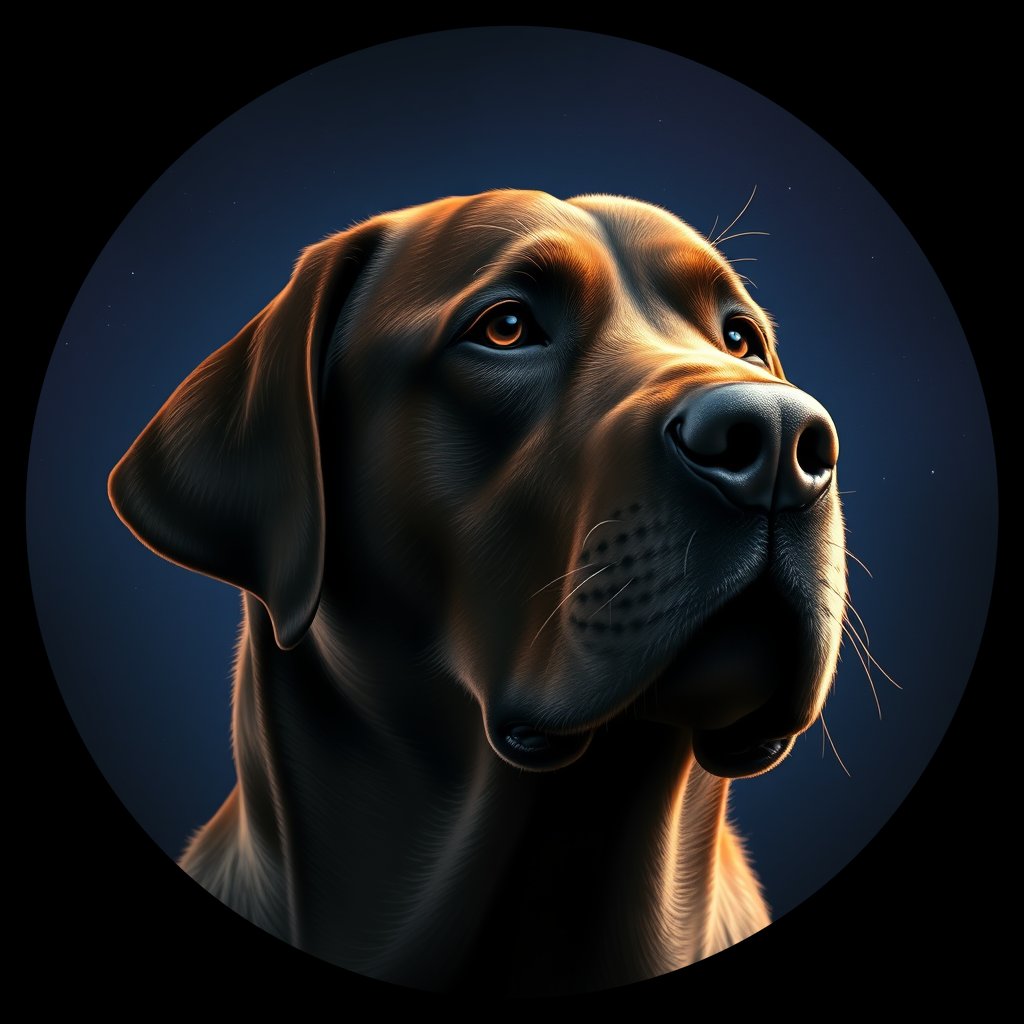 Cosmic medallion portrait of 906_380G_1626, a Labrador Retriever