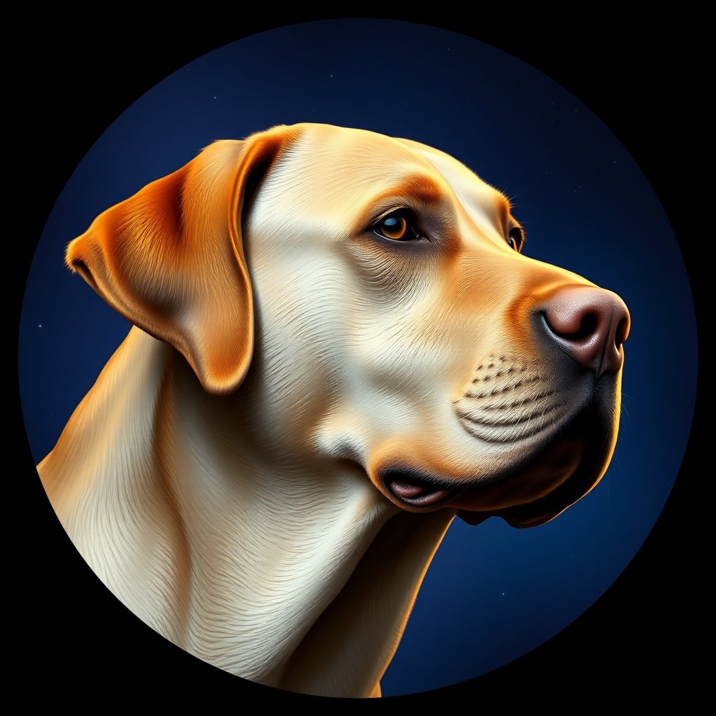 Cosmic medallion portrait of 907_380G_1637, a Labrador Retriever