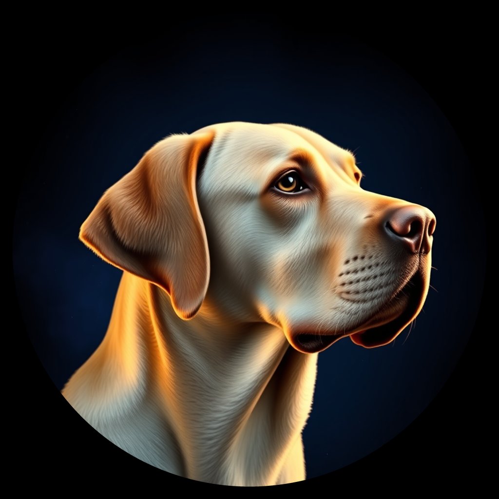 Cosmic medallion portrait of 909_380G_1242, a Labrador Retriever