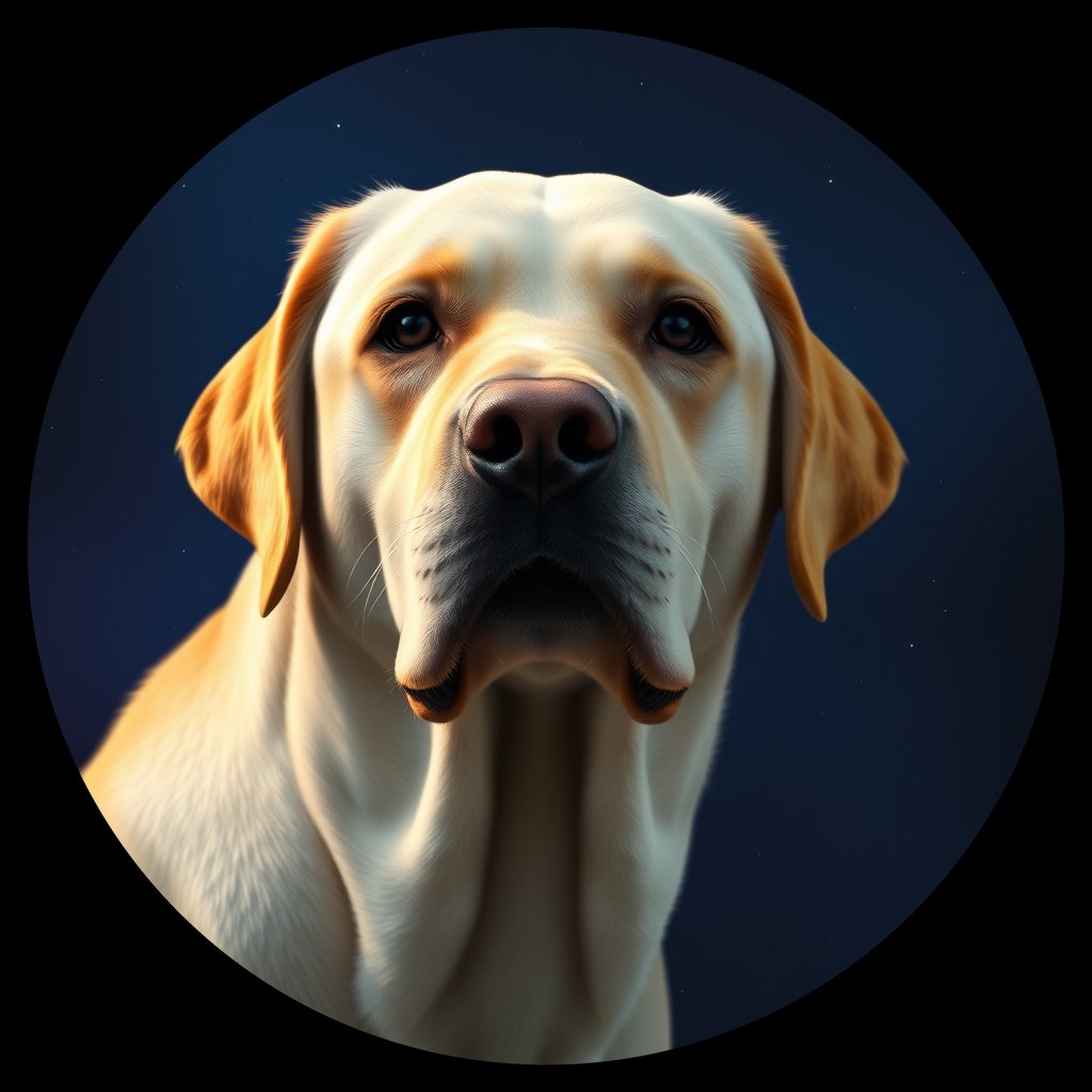 Cosmic medallion portrait of 913_380G_1560, a Labrador Retriever