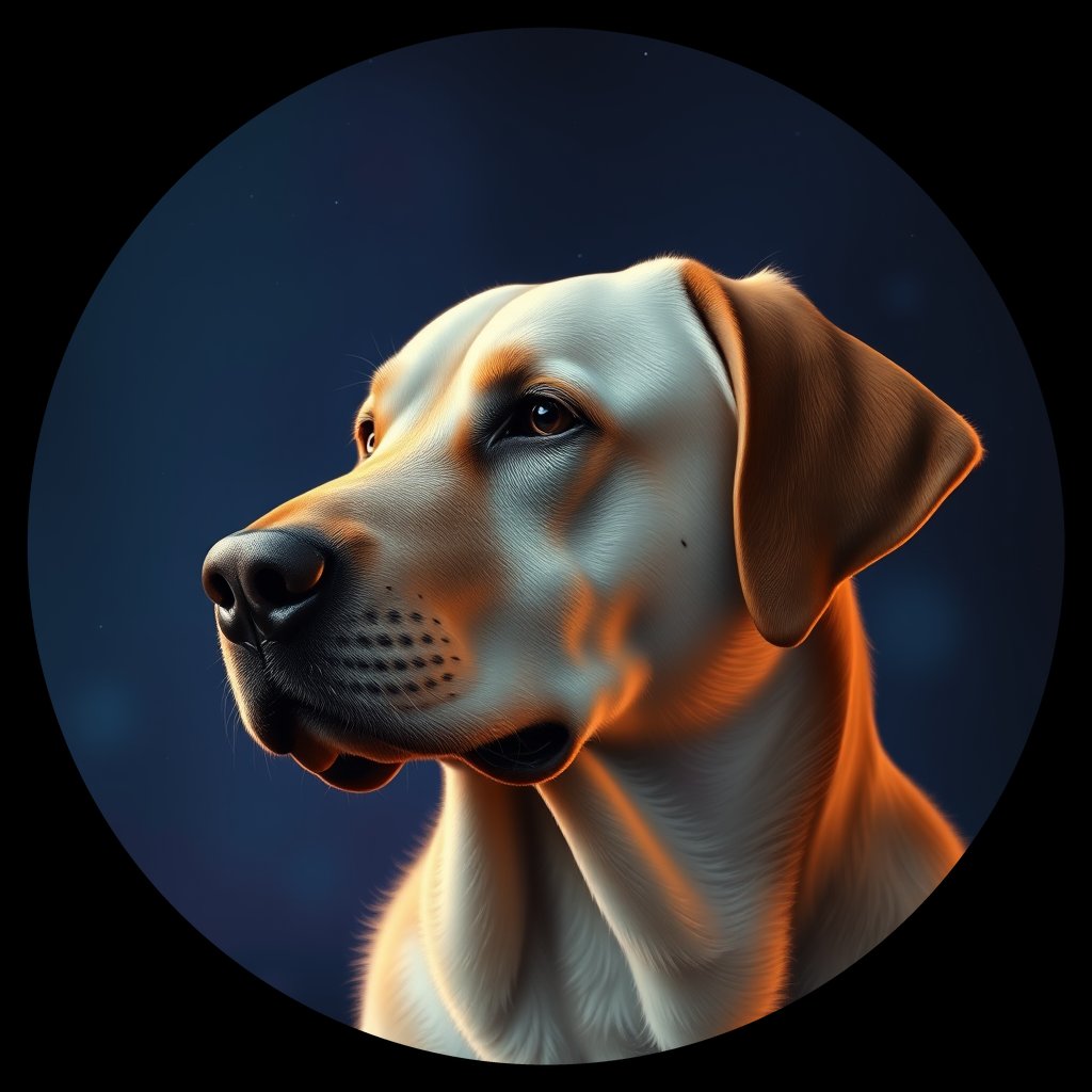 Cosmic medallion portrait of 914_380G_1574, a Labrador Retriever