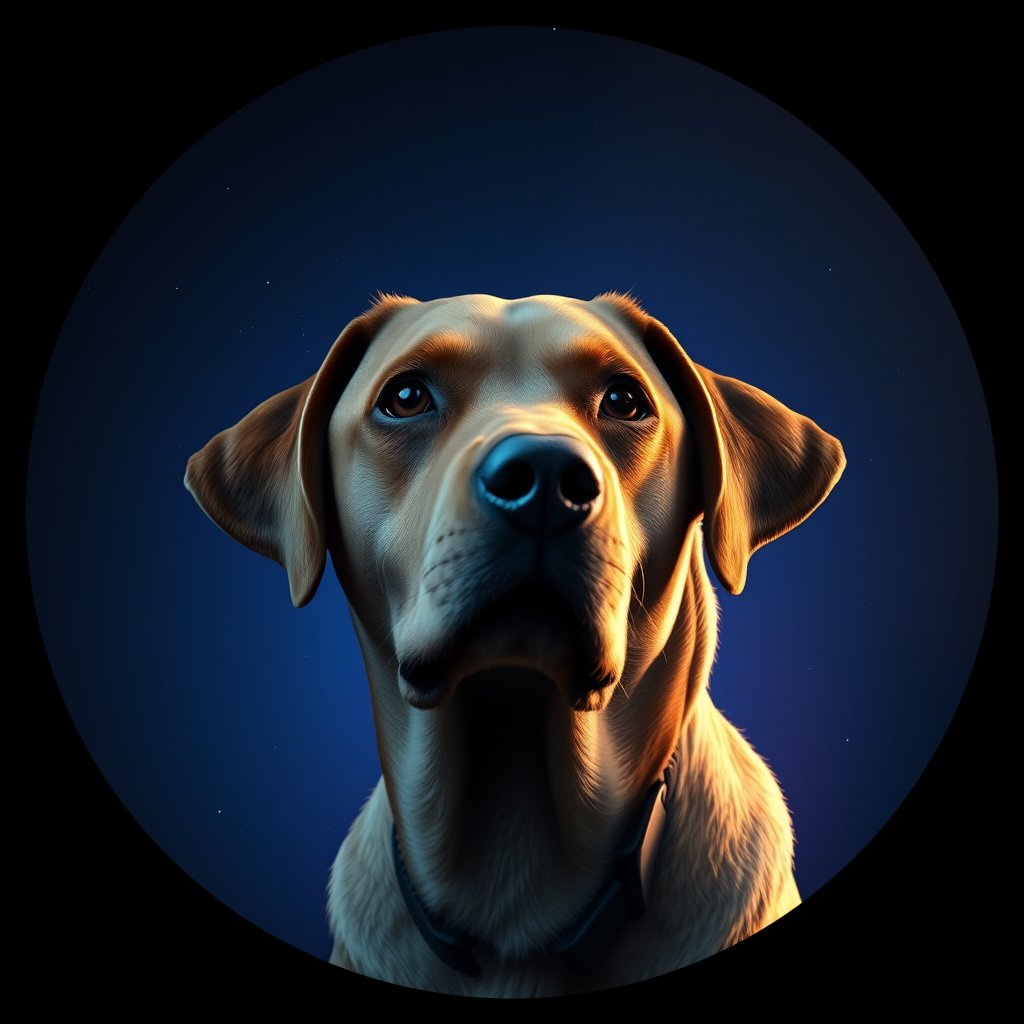 Cosmic medallion portrait of 915_380G_1582, a Labrador Retriever