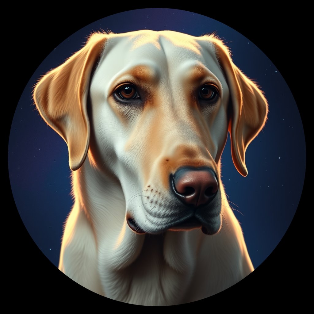 Cosmic medallion portrait of 916_380G_1600, a Labrador Retriever