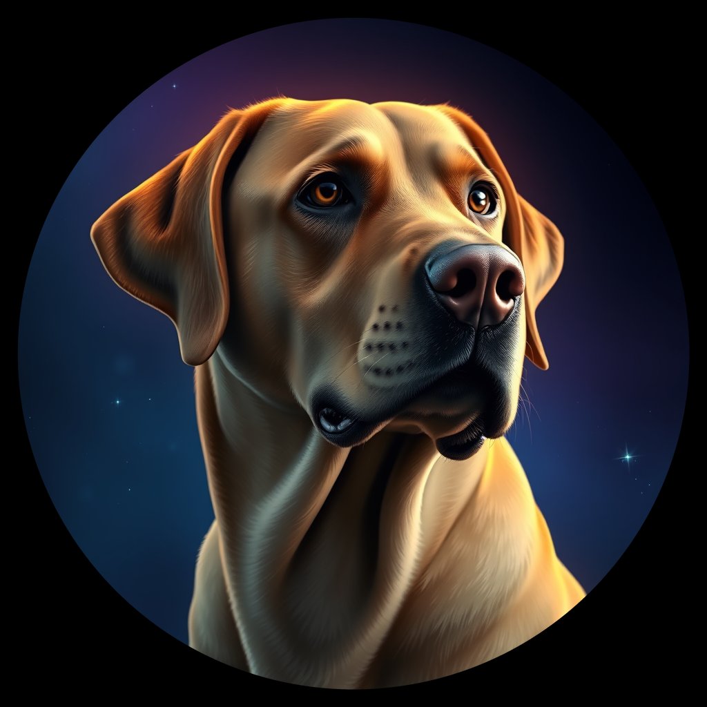 Cosmic medallion portrait of 918_380G_1627, a Labrador Retriever