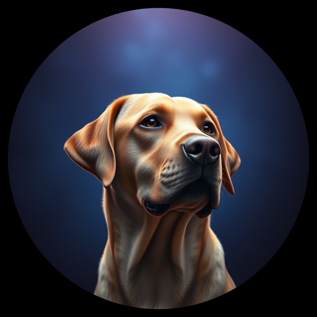 Cosmic medallion portrait of 928_380G_1601, a Labrador Retriever
