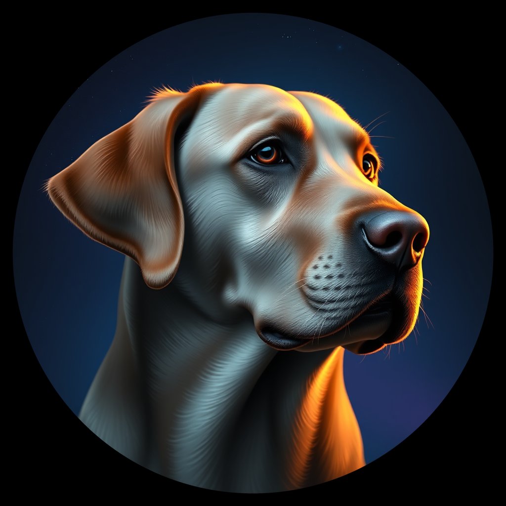 Cosmic medallion portrait of 933_380G_1245, a Labrador Retriever