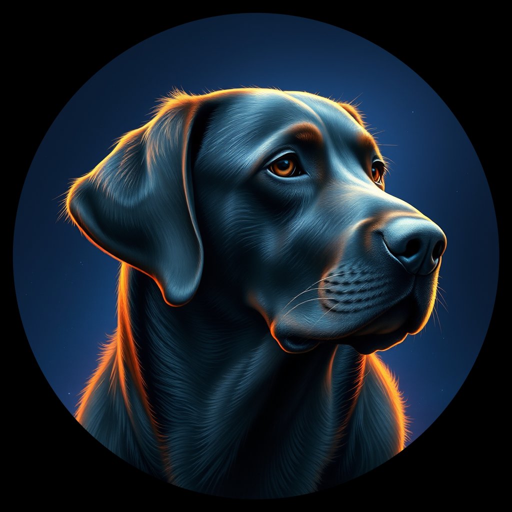 Cosmic medallion portrait of 935_380G_1765, a Labrador Retriever