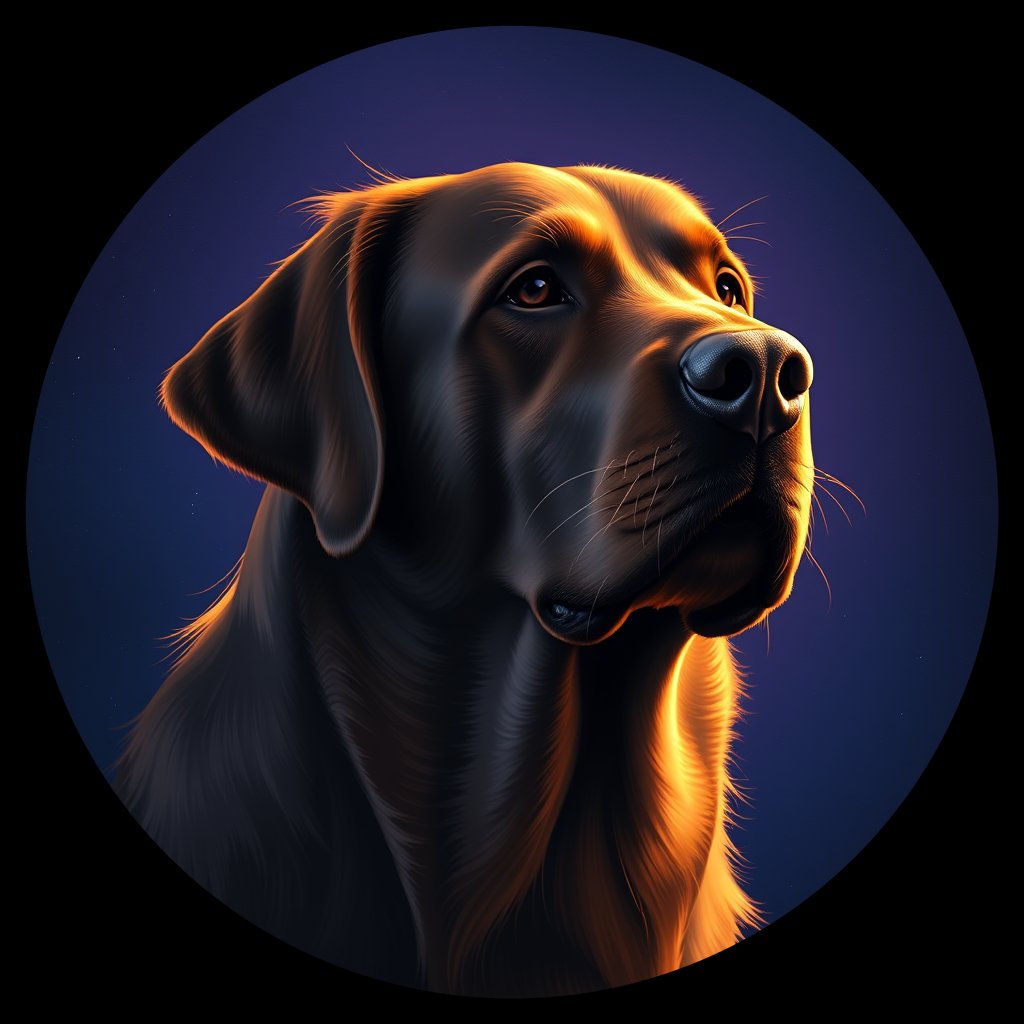 Cosmic medallion portrait of 937_380G_1562, a Labrador Retriever
