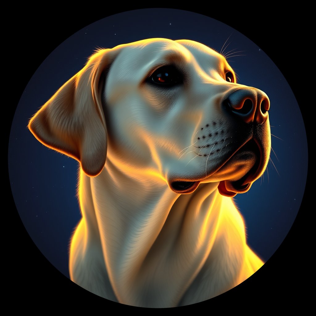 Cosmic medallion portrait of 938_380G_1576, a Labrador Retriever