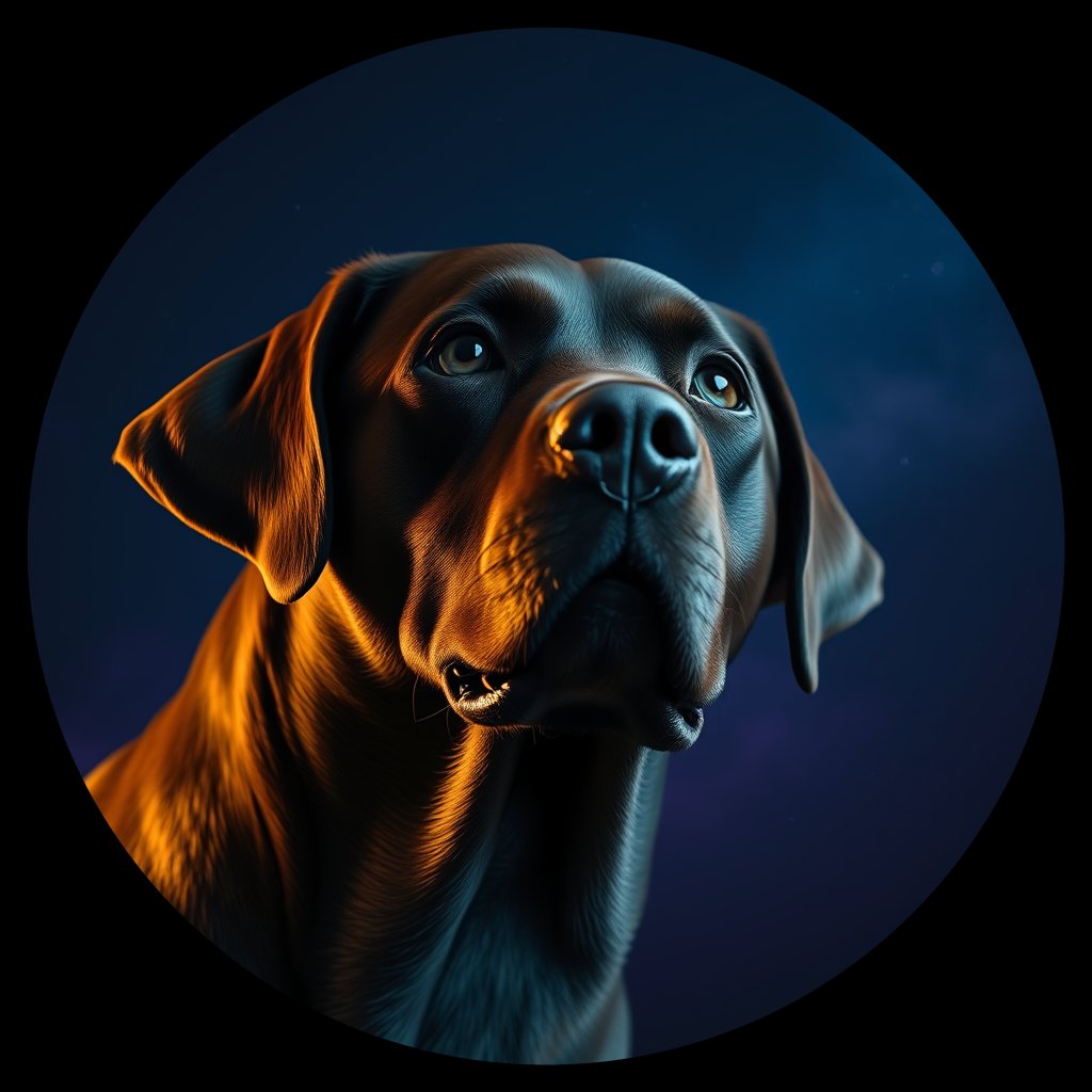 Cosmic medallion portrait of 940_380G_1602, a Labrador Retriever