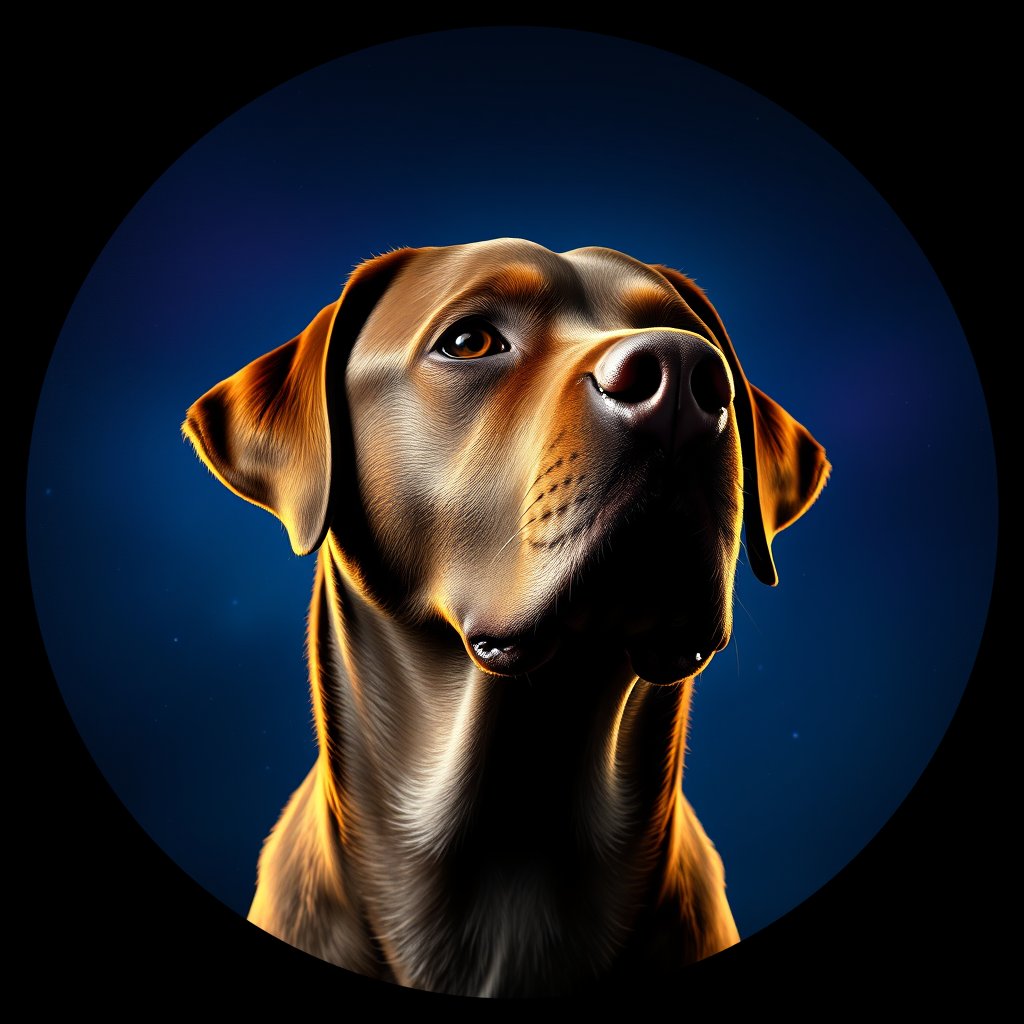 Cosmic medallion portrait of 942_380G_1629, a Labrador Retriever