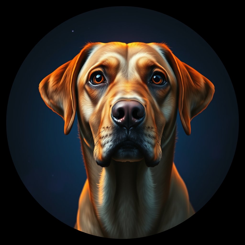 Cosmic medallion portrait of 979_380G_1800, a Labrador Retriever