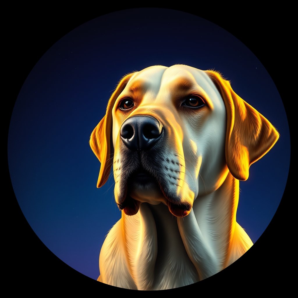 Cosmic medallion portrait of 97_G0380_0258, a Labrador Retriever