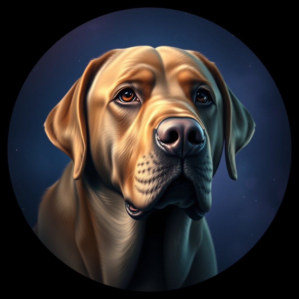 Cosmic medallion portrait of 987_380G_1827, a Labrador Retriever
