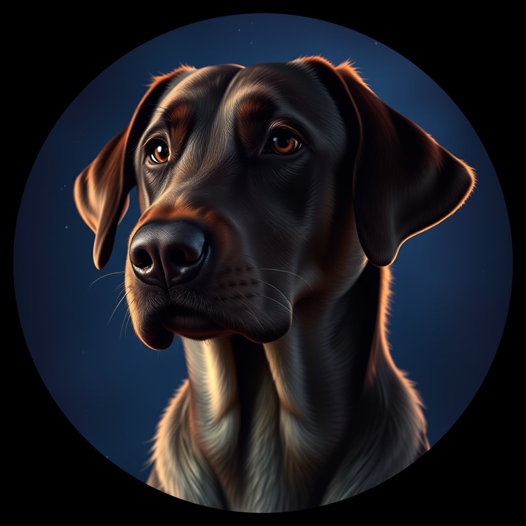 Cosmic medallion portrait of 989_380G_1852, a Labrador Retriever
