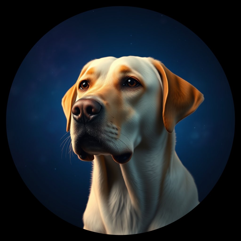 Cosmic medallion portrait of 990_380G_1861, a Labrador Retriever