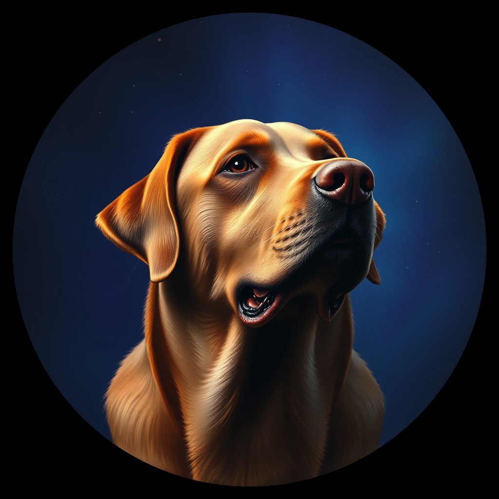 Cosmic medallion portrait of 99_G0380_0260, a Labrador Retriever