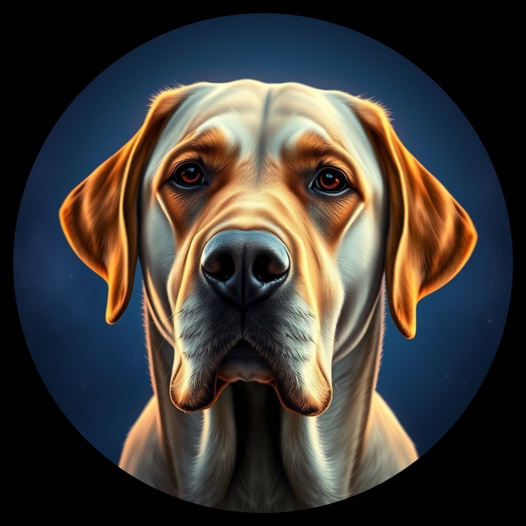 Cosmic medallion portrait of 9_G0380_0019, a Labrador Retriever