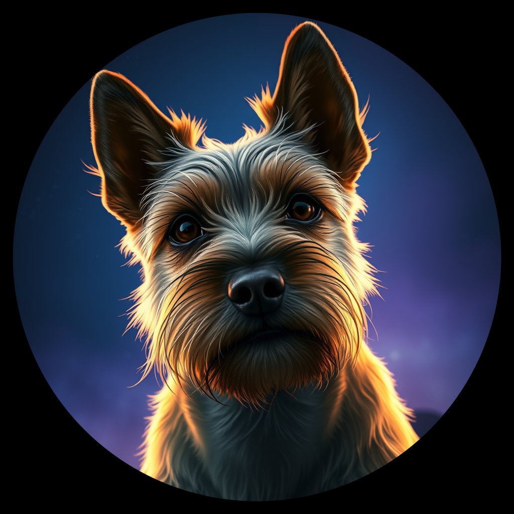 Cosmic medallion portrait of A6-Poppy-Mortenson-CT_A6-Poppy-Mortenson-CT, a Cairn Terrier