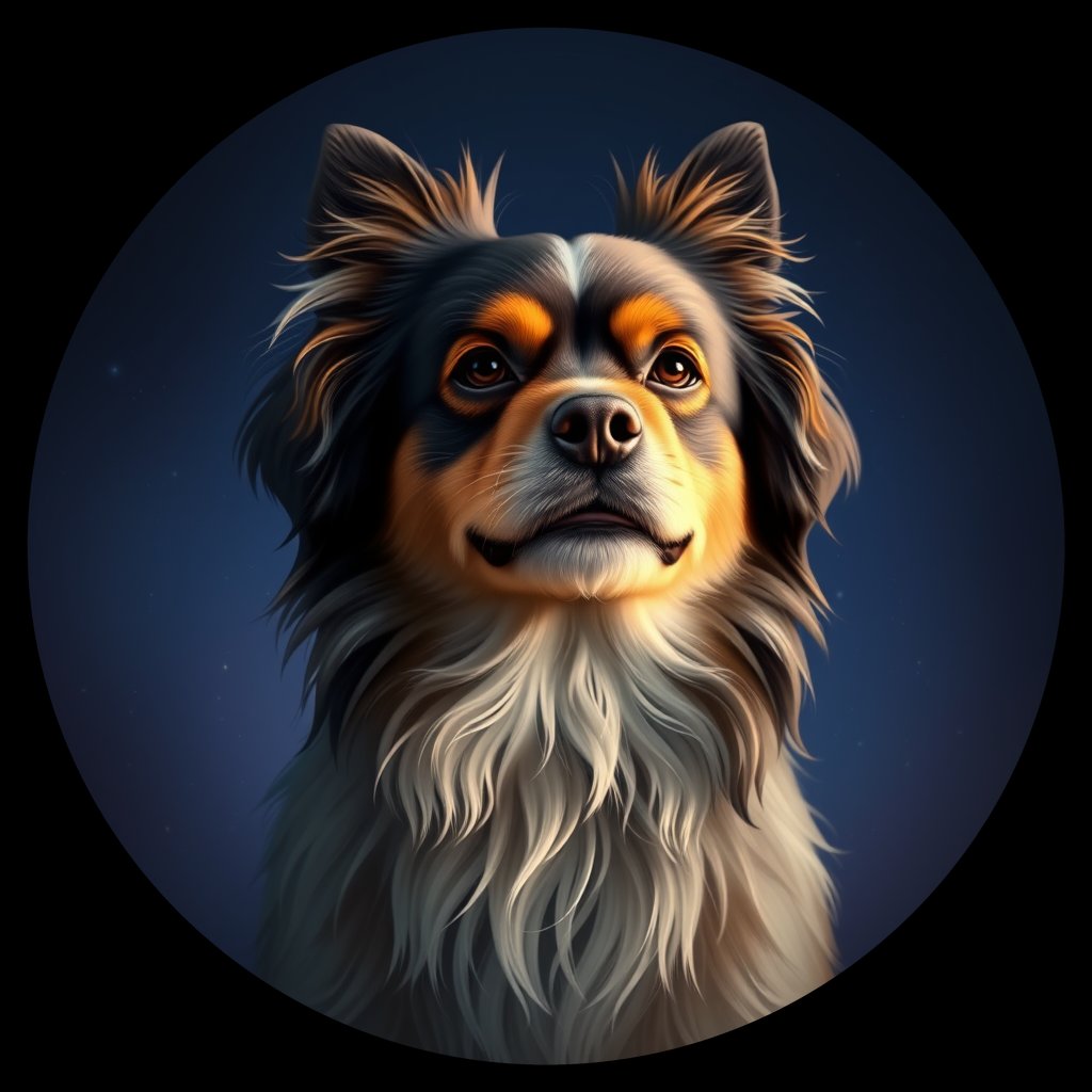Cosmic medallion portrait of A7-Diamond-TS_A7-Diamond-TS, a Tibetan Spaniel