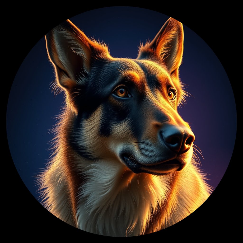 Cosmic medallion portrait of ACD115_ACD115, a Australian Cattle Dog