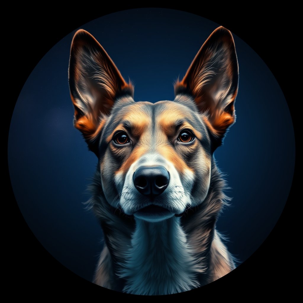 Cosmic medallion portrait of ACD32_ACD32, a Australian Cattle Dog
