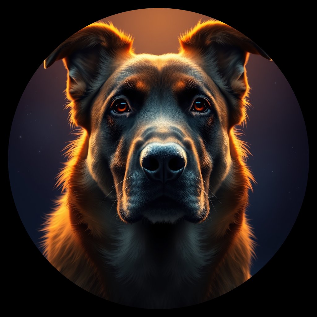 Cosmic medallion portrait of ACD61_ACD61, a Australian Cattle Dog