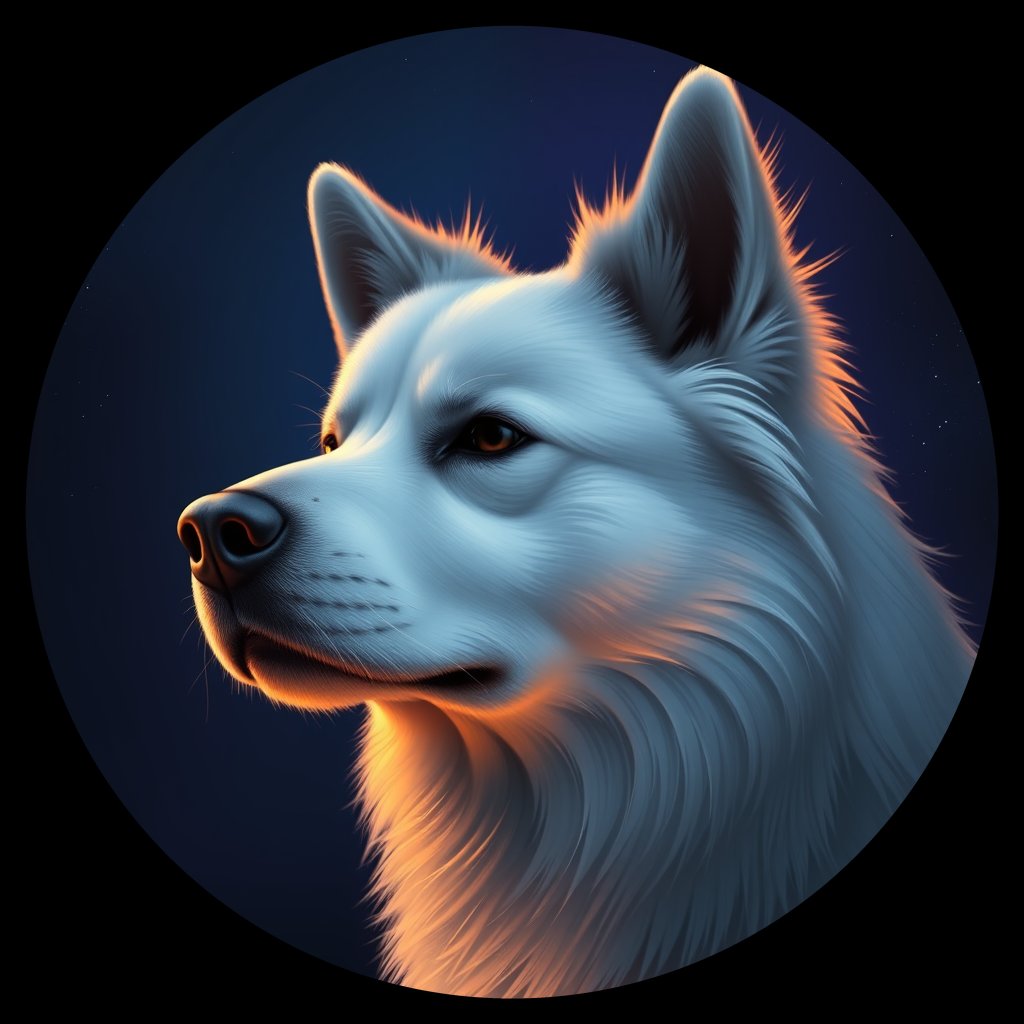 Cosmic medallion portrait of AESK_AESK_14D02, a American Eskimo Dog