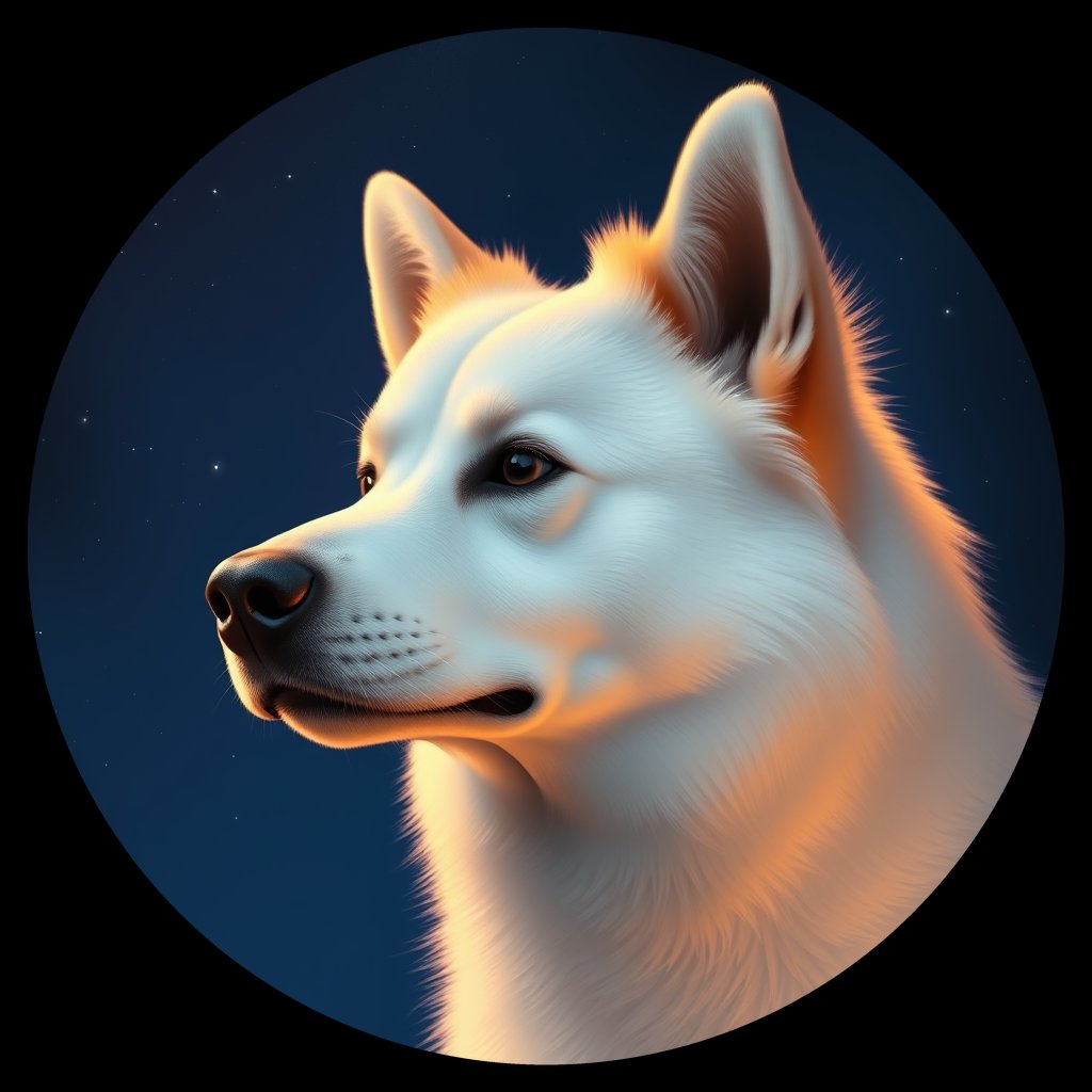 Cosmic medallion portrait of AESK_AESK_14D08, a American Eskimo Dog