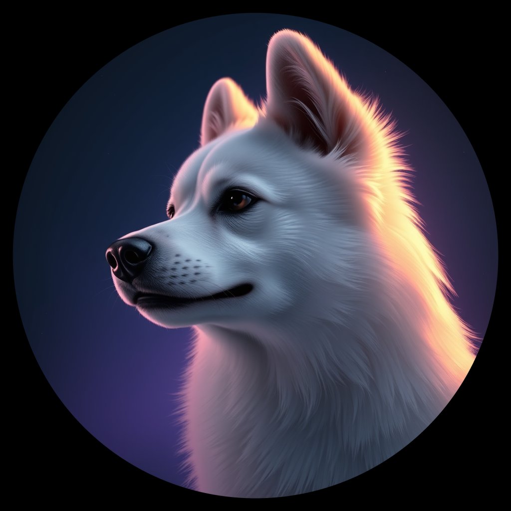 Cosmic medallion portrait of AESK_AESK_14G01, a American Eskimo Dog