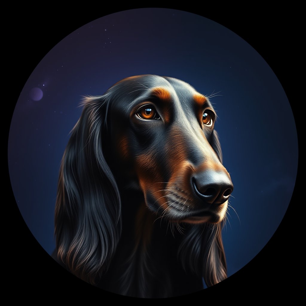 Cosmic medallion portrait of AFGH_AFGH_10622, a Afghan Hound