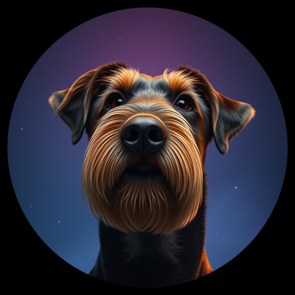 Cosmic medallion portrait of AIRT_AIRT_08387, a Airedale Terrier