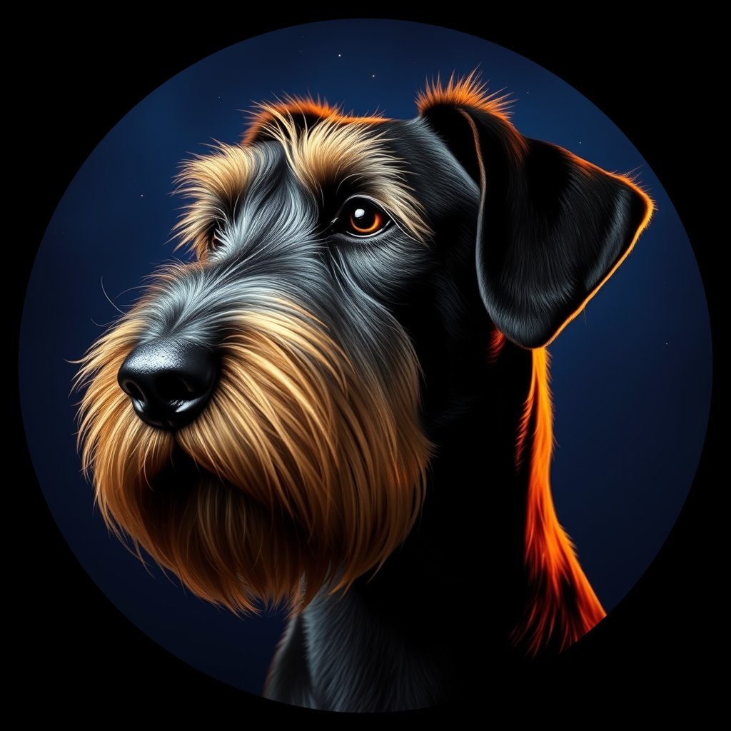 Cosmic medallion portrait of AIRT_AIRT_08388, a Airedale Terrier