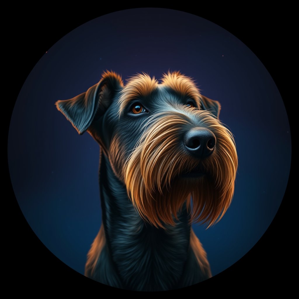 Cosmic medallion portrait of AIRT_AIRT_25288, a Airedale Terrier