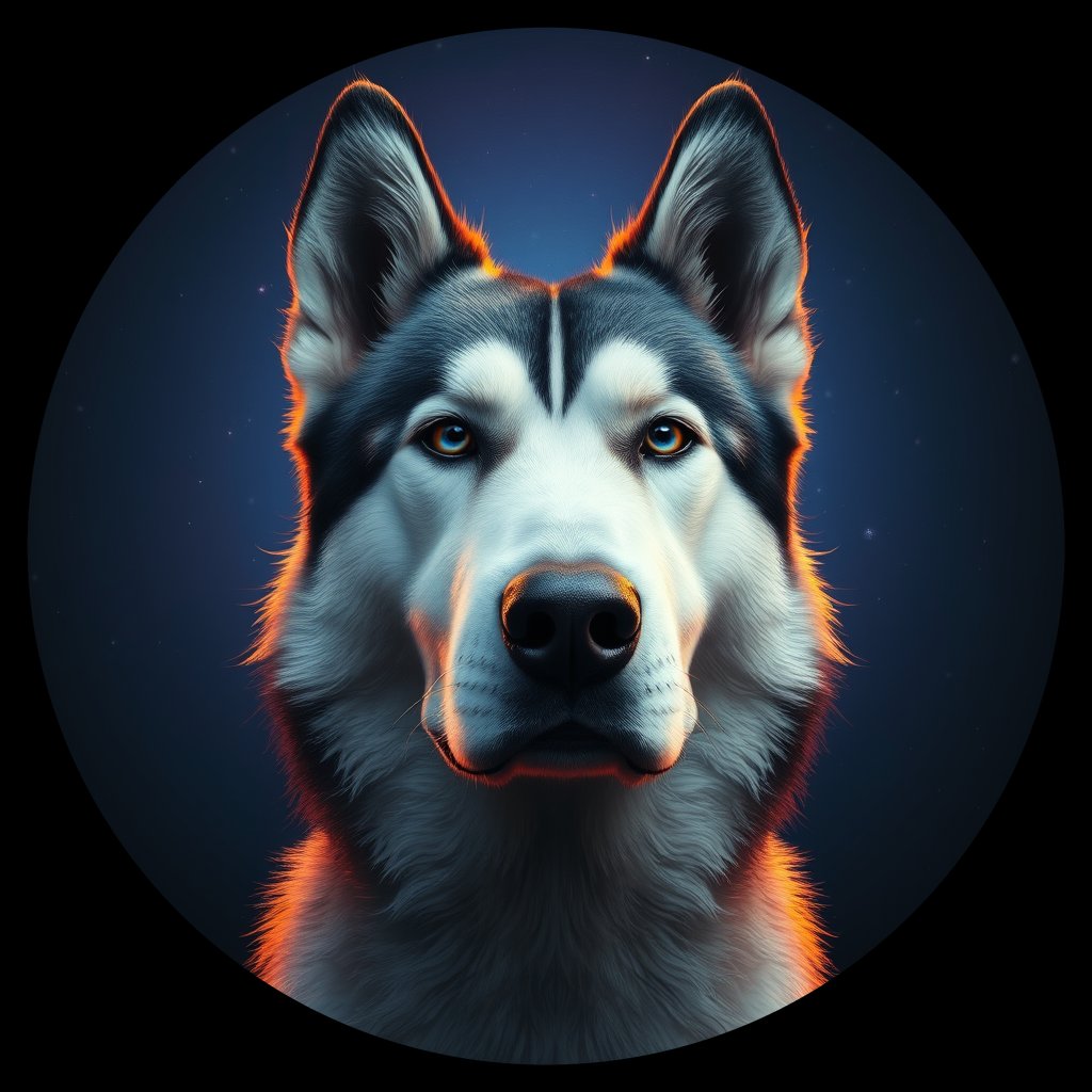 Cosmic medallion portrait of AMAL_AMAL_14509, a Alaskan Malamute