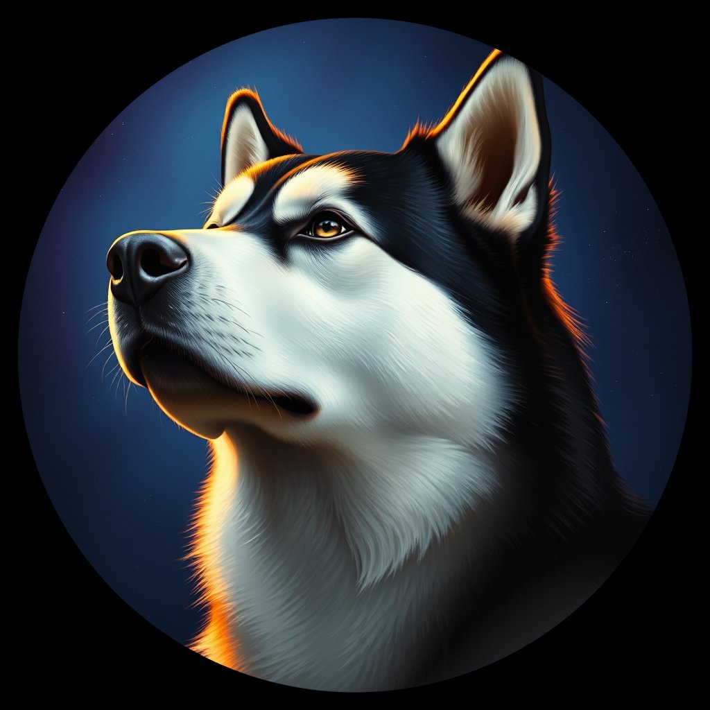 Cosmic medallion portrait of AMAL_AMAL_29540, a Alaskan Malamute