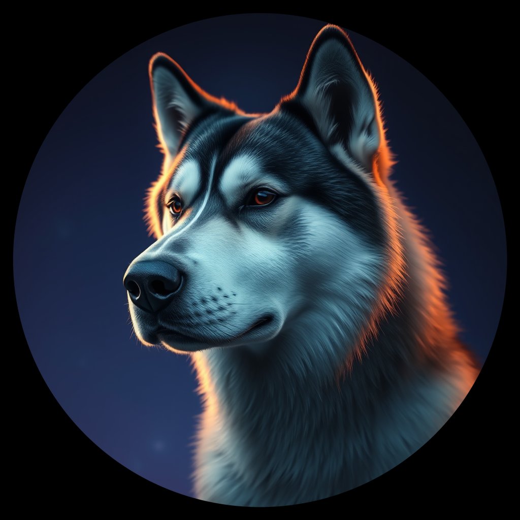Cosmic medallion portrait of AMAL_AMAL_29541, a Alaskan Malamute