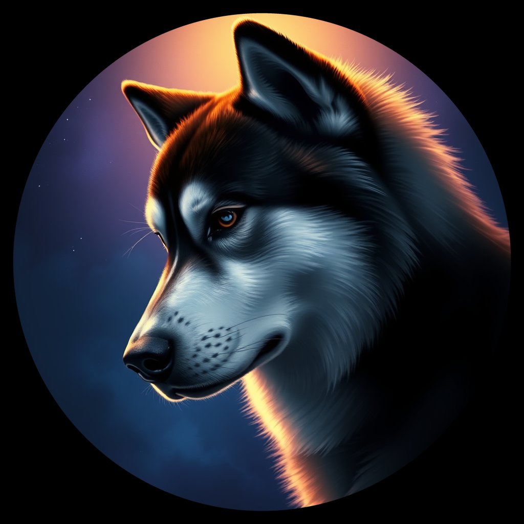 Cosmic medallion portrait of AMAL_AMAL_29542, a Alaskan Malamute