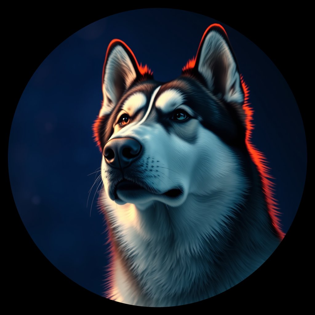 Cosmic medallion portrait of AMAL_AMAL_29543, a Alaskan Malamute