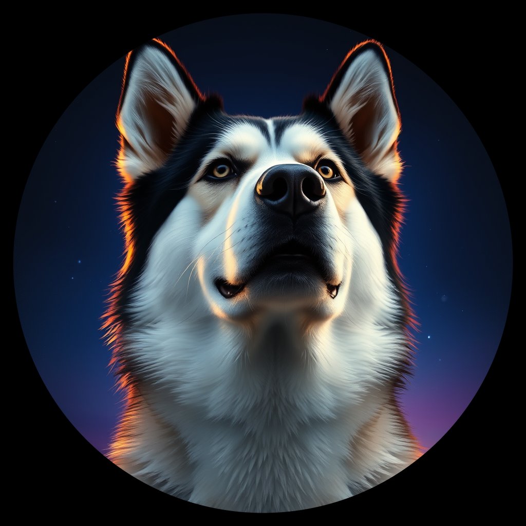 Cosmic medallion portrait of AMAL_AMAL_29545, a Alaskan Malamute